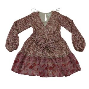 Japna Floral‎ Print Long Sleeve Mini Dress Tie Waist XS NWOT